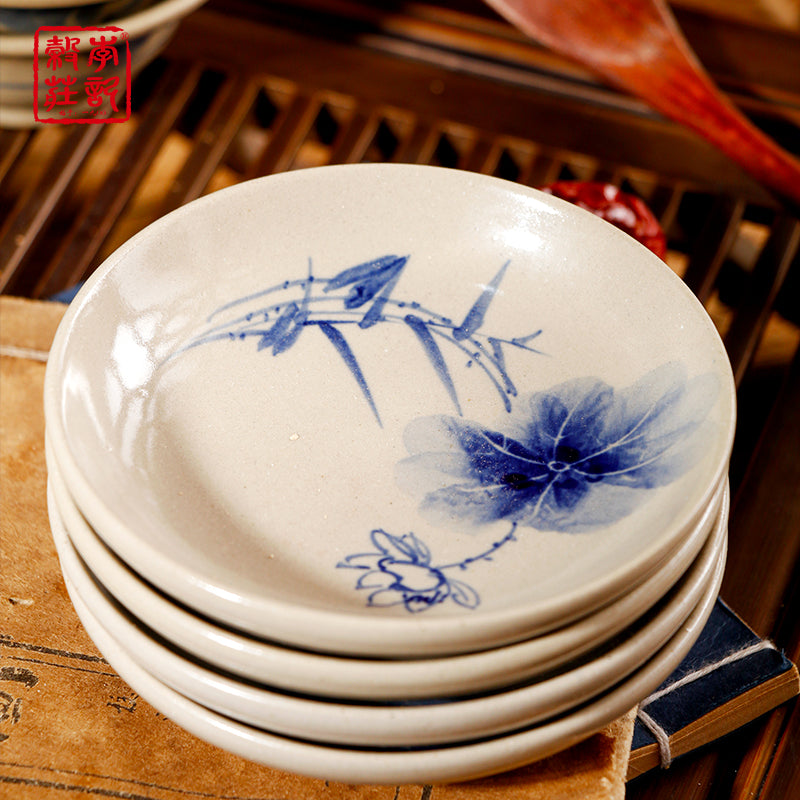 Blue and white tea plates